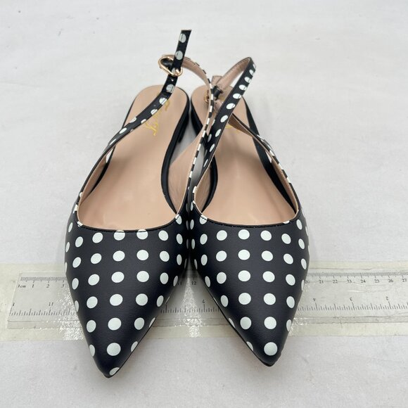 FOWT Black Polka Dots Pointed Toe Slingback Buckle Strap Womens Flats Shoes - Picture 3 of 8